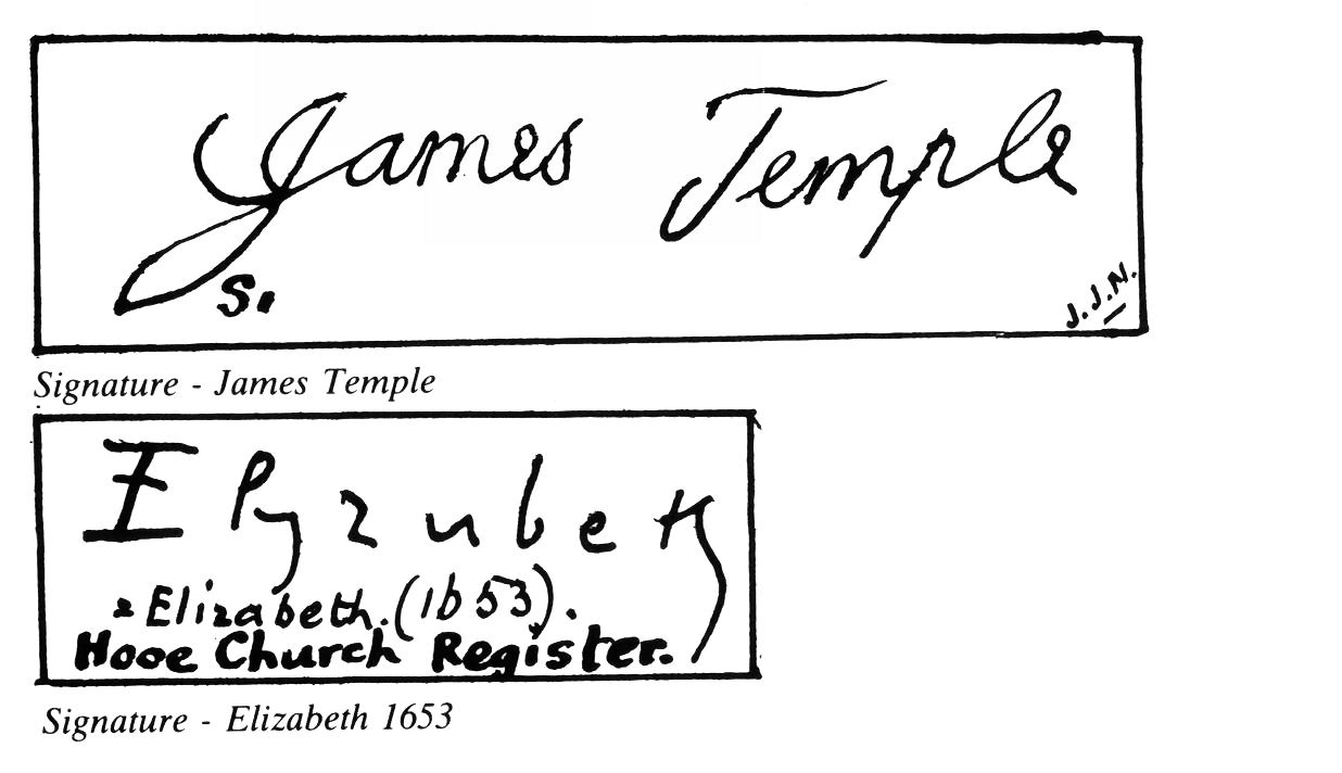 Signatures of James Temple and Elizabeth